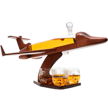 Jet Airplane Wine & Whiskey Decanter 1000ml Set with 4, 12 oz World Map Glasses by The Wine Savant - Pilot Gifts, Aviation Gifts, Airplane Figurine, Gifts for Jet, Airplane and Travel Enthusiasts-0